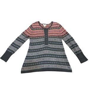 ✨Talbots Grannycore Fair Isle‎ Henley Sweater Gray Pink Medium✨